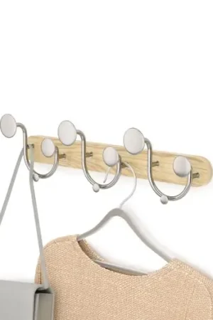 Weekendaanbieding Umbra Wandkapstok Melody - 9 Haken - Naturel Hout - Nikkel - 43x8x13cm