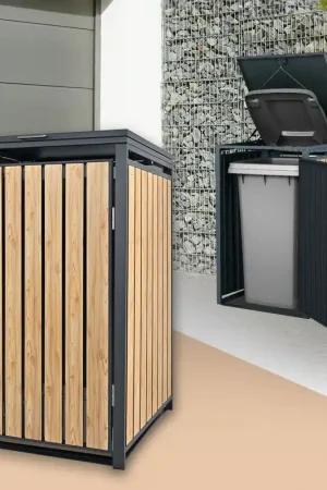 1 afvalbak tot 240L 68x80x116,3 cm gemaakt van staal in lariks look ML design Plaats Bestelling
