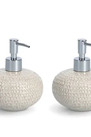 Zeller Zeeppompje - 2x - keramiek - beige - 13 cm - zeepdispenser - Zeeppompjes Direct Verzonden