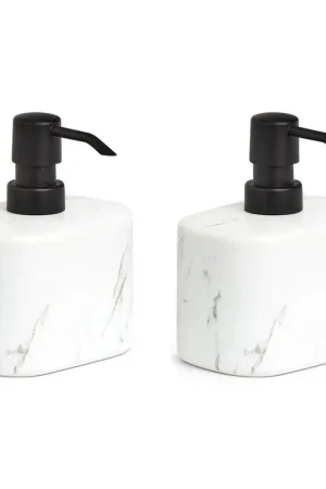 Zeller Zeeppompje/dispenser - 2x - keramiek - wit marmer look luxe - Zeeppompjes Beste Prijs