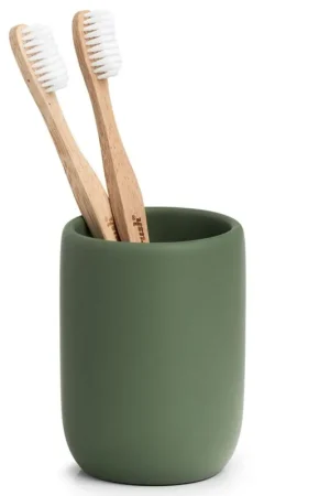 Beperkte Voorraad Tandenborstelhouder - kunststeen - salie groen - D7 x H10 cm - Tandenborstelhouders