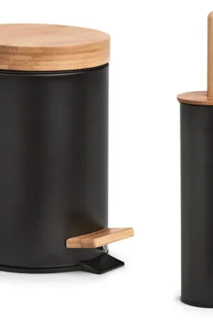 Badkamer/toilet set - WC-borstel en pedaalemmer - metaal - zwart - Badkameraccessoireset Modern
