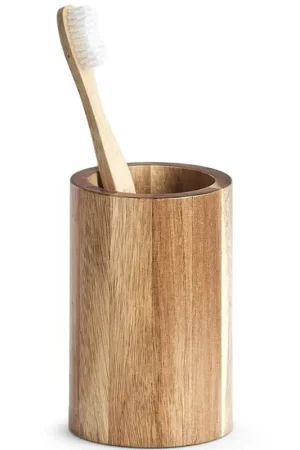 Alleen Vandaag Badkamer beker/tandenborstel houder - naturel - acacia hout - Tandenborstelhouders