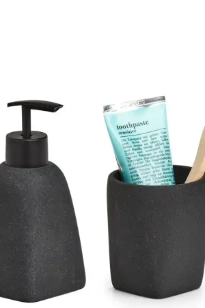 Beperkte Voorraad Zeller badkamer accessoires set - kunststeen antraciet grijs - Badkameraccessoireset