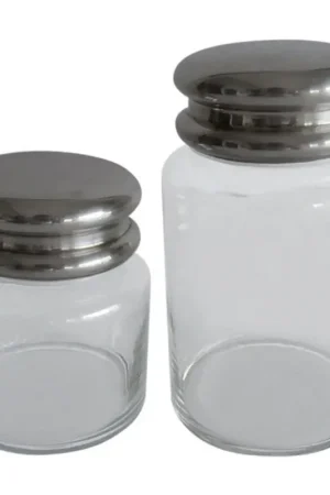 Set van 2 glazen potten met zilverkleurige deksels Geld-Terug-Garantie