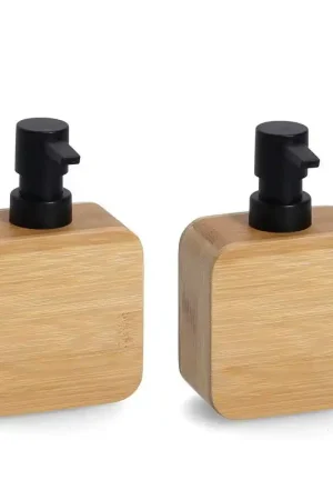 Zeller Zeeppompje/dispenser - 2x - luxe - bamboe hout - 15 cm - Zeeppompjes Betrouwbaar