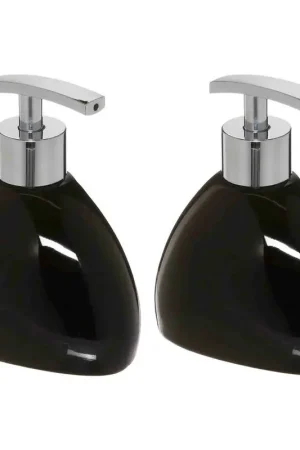 2x Stuks Zeeppompjes/zeepdispensers van keramiek - zwart - 300 ml - Zeeppompjes Merkproduct