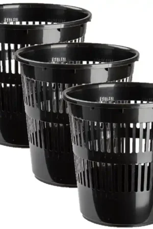 3x stuks afvalbakken/vuilnisbakken/kantoorprullenbakken plastic zwart 28 cm - Prullenmanden Actieprijs