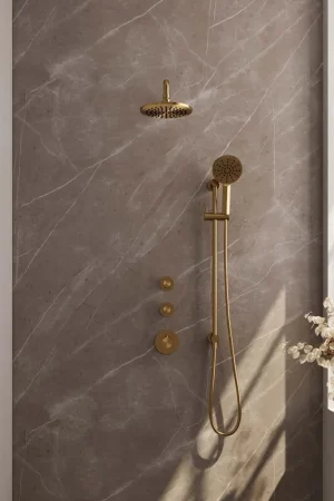 Alleen Vandaag Brauer Gold Carving complete inbouw regendouche set 21 met 20cm douchekop, gebogen muurarm, 3 standen handdouche en glijstang geborsteld messing PVD