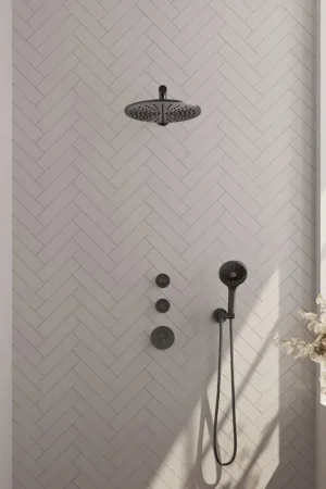 Alleen Vandaag Brauer Gunmetal Carving complete inbouw regendouche set 08 met 30cm douchekop, rechte muurarm en 3 standen handdouche gunmetal geborsteld PVD