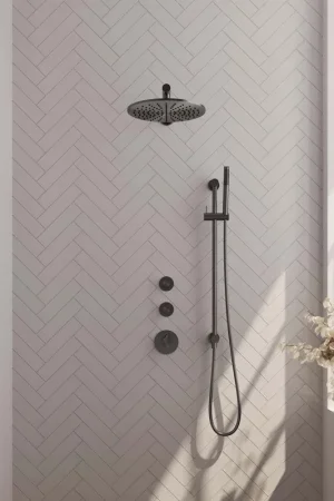 Alleen Vandaag Brauer Gunmetal Carving complete inbouw regendouche set 14 met 30cm douchekop, rechte muurarm, staafhanddouche en glijstang gunmetal geborsteld PVD