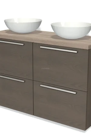 Aanbieding Modulo Plato Badkamermeubel voor waskom | 120 cm Donkerbruin eiken Vlak front Eiken blad 4 hoge lades