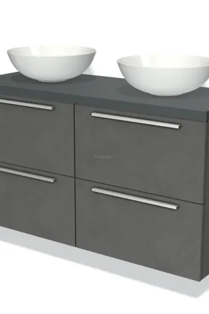 Aanbieding Modulo Plato Badkamermeubel voor waskom | 120 cm Donkergrijs beton Vlak front Donkergrijs blad 4 lades