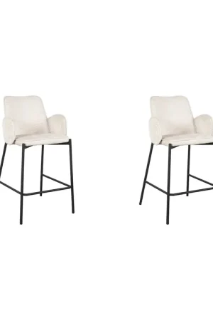 Alleen Vandaag LABEL51 Barkruk Joni - Crème - Fluweel - Zithoogte 65 cm - set van 2