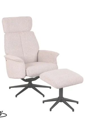 Actieprijs LABEL51 Fauteuil Verdal - Naturel - Boucle - Incl. Ottoman