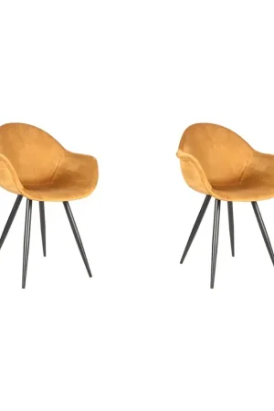 Aanbieding LABEL51 Eetkamerstoel Forli - Oker - Fluweel - set van 2