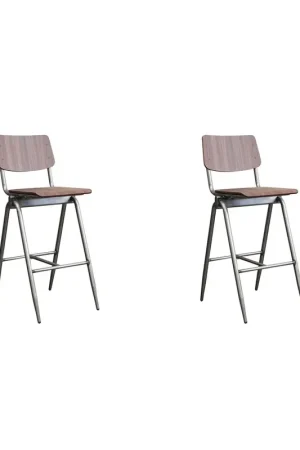 Topkwaliteit LABEL51 Barkruk Solid - Donkerbruin - Hout - Zithoogte 75 - set van 2
