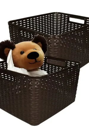 2x plasticforte opbergmand kastmand - donkerbruin - 28l- 34x40x23cm - Opbergmanden Gereduceerde Prijs