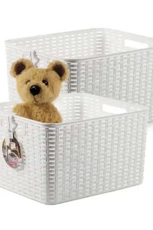Wereldwijde Verzending Plasticforte Opbergmand - 2x - Kastmand - rotan kunststof - wit - 28 Liter - 34 x 40 x 23 cm - Opbergmanden