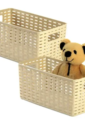 Wereldwijde Verzending Plasticforte Opbergmand - 4x - Kastmand - rotan kunststof - beige - 5 Liter - 15 x 28 x 13 cm - Opbergmanden