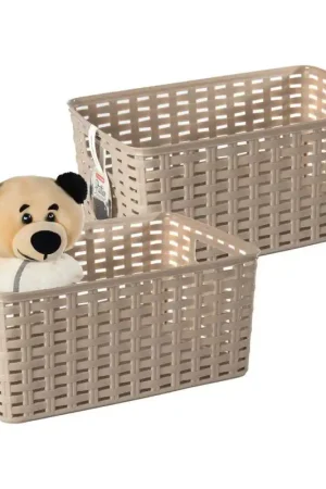 Speciale Aanbieding Plasticforte Opbergmand - 2x - Kastmand - rotan kunststof - lichtbruin - 6 Liter - 19 x 29 x 13 cm - Opbergmanden