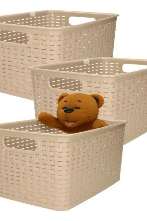 Plasticforte Opbergmand - 3x - Kastmand - rotan kunststof - lichtbruin - 10 Liter - 22 x 33 x 16 cm - Opbergmanden Veilige Betaling