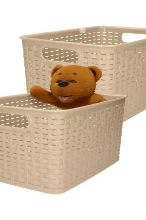 Plasticforte Opbergmand - 2x - Kastmand - rotan kunststof - lichtbruin - 10 Liter - 22 x 33 x 16 cm - Opbergmanden Superprijs