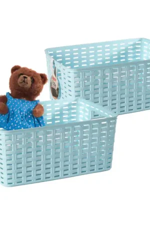 Plasticforte Opbergmand - 4x - Kastmand - rotan kunststof - lichtblauw - 10 Liter - 22 x 33 x 16 cm - Opbergmanden Exclusieve Aanbieding