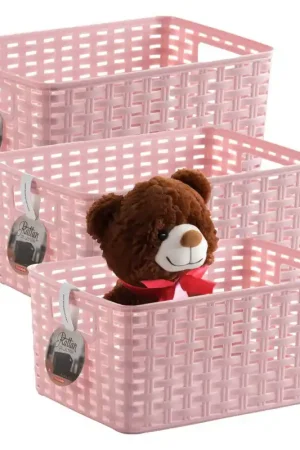 Direct Verzonden Plasticforte Opbergmand - 3x - Kastmand - rotan kunststof - roze - 10 Liter - 22 x 33 x 16 cm - Opbergmanden