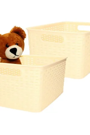 Lage Prijs Plasticforte Opbergmand - 4x - Kastmand - rotan kunststof - beige/geel - 10 Liter - 22 x 33 x 16 cm - Opbergmanden