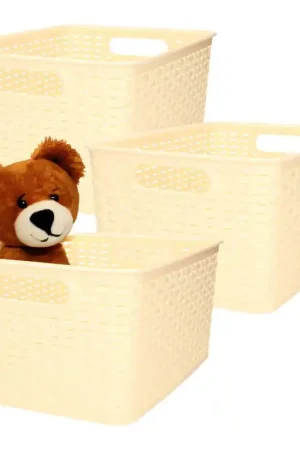 Koop Vandaag Plasticforte Opbergmand - 3x - Kastmand - rotan kunststof - beige/geel - 10 Liter - 22 x 33 x 16 cm - Opbergmanden