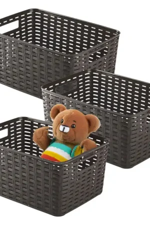 Plasticforte Opbergmand - 3x - Kastmand - rotan kunststof - choco bruin - 10 Liter - 22 x 33 x 16 cm - Opbergmanden Exclusief