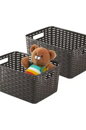 Plasticforte Opbergmand - 2x - Kastmand - rotan kunststof - choco bruin - 10 Liter - 22 x 33 x 16 cm - Opbergmanden Plaats Bestelling