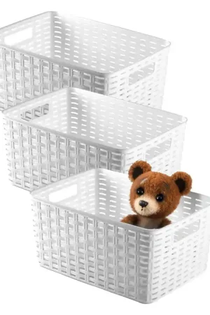 Plasticforte Opbergmand - 3x - Kastmand - rotan kunststof - ivoor wit - 10 Liter - 22 x 33 x 16 cm - Opbergmanden Meest Verkocht