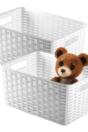 Ambachtelijk Plasticforte Opbergmand - 2x - Kastmand - rotan kunststof - ivoor wit - 10 Liter - 22 x 33 x 16 cm - Opbergmanden