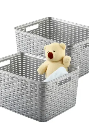 Plasticforte Opbergmand - 4x - Kastmand - rotan kunststof - zilvergrijs - 18 Liter - 29 x 39 x 20 cm - Opbergmanden Hoge Kwaliteit