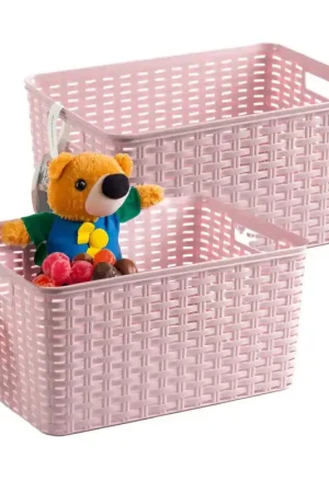 Ambachtelijk Plasticforte Opbergmand - 4x - Kastmand - rotan kunststof - roze - 18 Liter - 29 x 39 x 20 cm - Opbergmanden