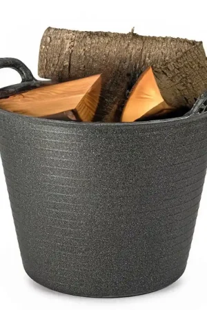 Haardblokken/houtblokken flexibele emmer/kuip - zwart - 42 liter -38 x 45 cm - eco kunststof - Opbergmanden Origineel