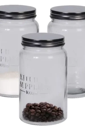 Lage Kosten Keuken voedsel bewaar voorraadpot/voorraadbus - 3x - glas - 1000 ml - 10 x 18 cm - Voorraadpot