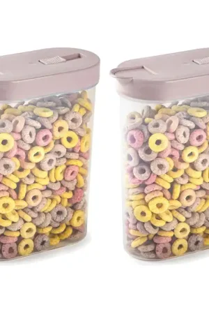 Wereldwijde Verzending Plasticforte Voedselcontainer strooibus - 2x - lichtroze - inhoud 1 liter - kunststof - 15x7x19 cm - Voorraadpot