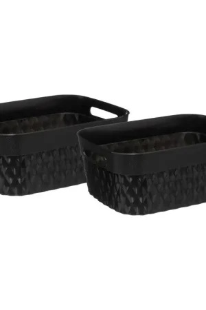 Alleen Vandaag 5Five Opbergmand/box van kunststof - 2x - zwart - 21 x 27 x 11 cm - 5 liter - Opbergmanden