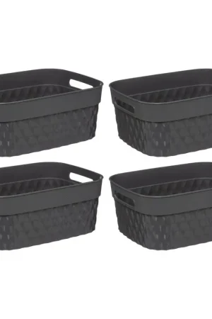 5Five Opbergmand/box van kunststof - 4x - grijs - 25 x 33 x 13 cm - 8.5 liter - Opbergmanden Geld-Terug-Garantie