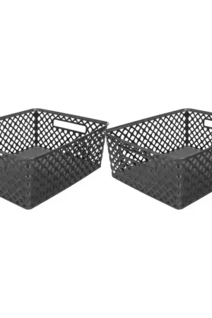 5Five Opbergmand/box van kunststof - 2x - zwart - 29 x 35 x 13 cm - 11 liter - Opbergmanden Authentiek