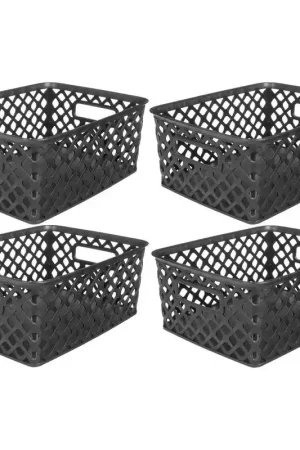 5Five Opbergmand/box van kunststof - 4x - zwart - 19 x 25 x 10 cm - 4 liter - Opbergmanden Actieprijs