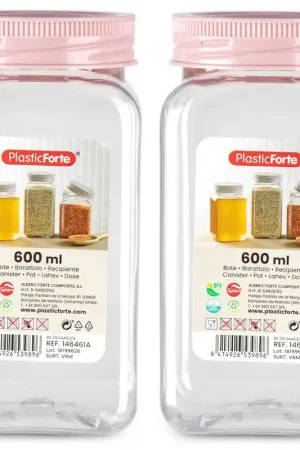 Aanbieding Voorraadpot/bewaarpot - 2x - 400 ml - kunststof - oud roze - B7 x H11 cm - Voorraadpot