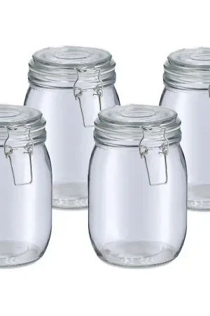 Aanbieding Zeller Voorraadpot/bewaarpot Alfie - 4x - 1L - glas - beugelsluiting - D11 x H17 cm - Voorraadpot