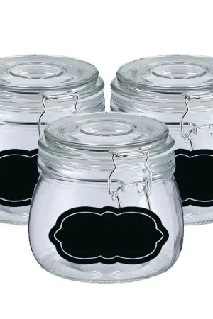 Weckpot/inmaakpot - 4x - 500 ml - glas - met beugelsluiting - incl. etiketten - Weckpotten Populair