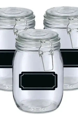 Weckpotten/inmaakpotten - 6x - 1L - glas - met beugelsluiting - incl. etiketten - Weckpotten Must-Have