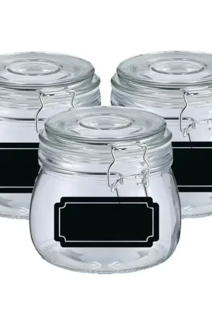 Betaalbaar Weckpotten/inmaakpotten - 4x - 500 ml - glas - met beugelsluiting - incl. etiketten - Weckpotten