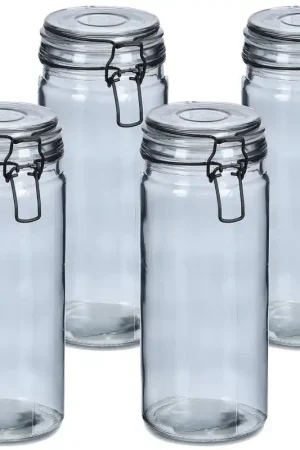 Zeller Weckpotten/inmaakpotten - 4x - 1L - glas - met beugelsluiting - D10 x H20 cm - Weckpotten Meest Verkocht